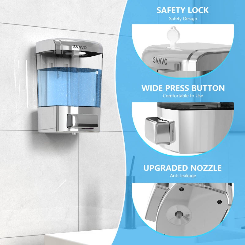 SVAVO Wall Mounted Soap Dispenser Kitchen Bathroom Manual Soap Dispenser Refillable Hand soap Dispenser for Liquid Contianers Shampoo Gel Chamber for Household Commerical 23.7oz (700ml) ABS - Image 4